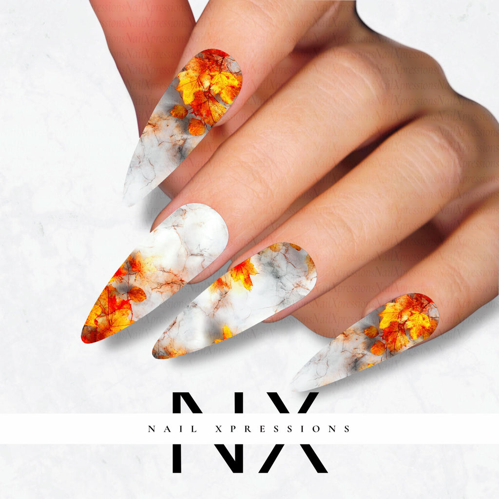 Fall Leaves Marbled Nail Decals | Nail Art Water Transfer | Nail Wraps
