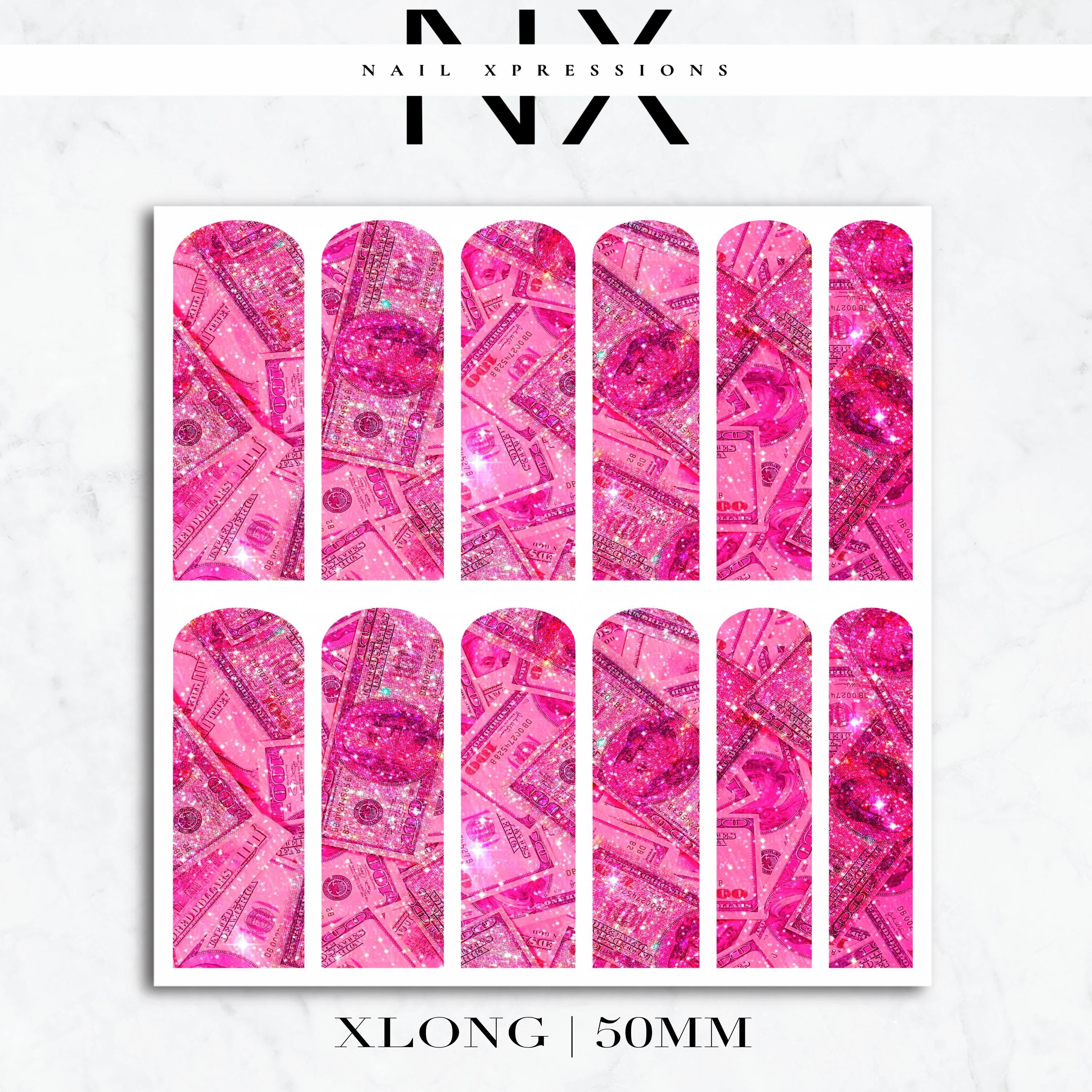 Pink Glitter Hundreds Nail Decals | Nail Art Water Transfer | Nail Wraps