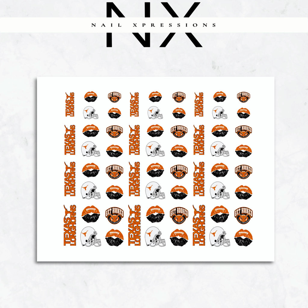 Texas Longhorns Football Nail Art | Football Nail Stickers or Nail Water Decals