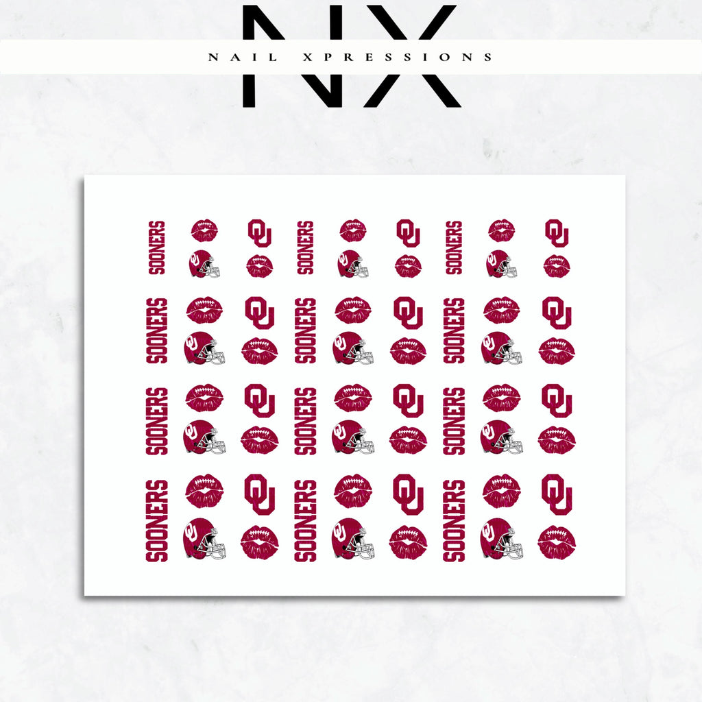 Sooners Football Nail Art | Football Nail Stickers or Nail Water Decals