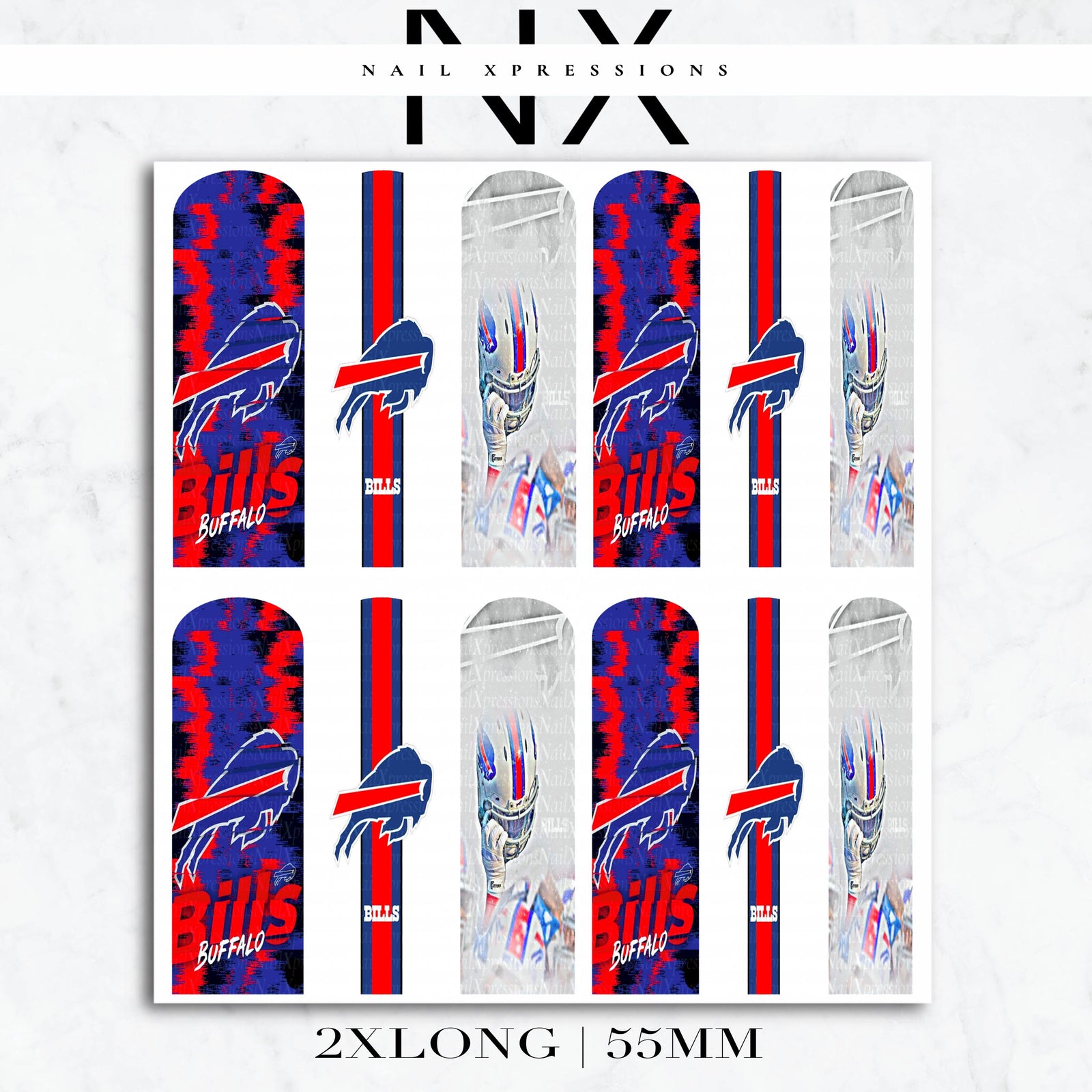 Buffalo Bills Football Nail Art | Waterslide Nail Wraps | Football Nail Designs