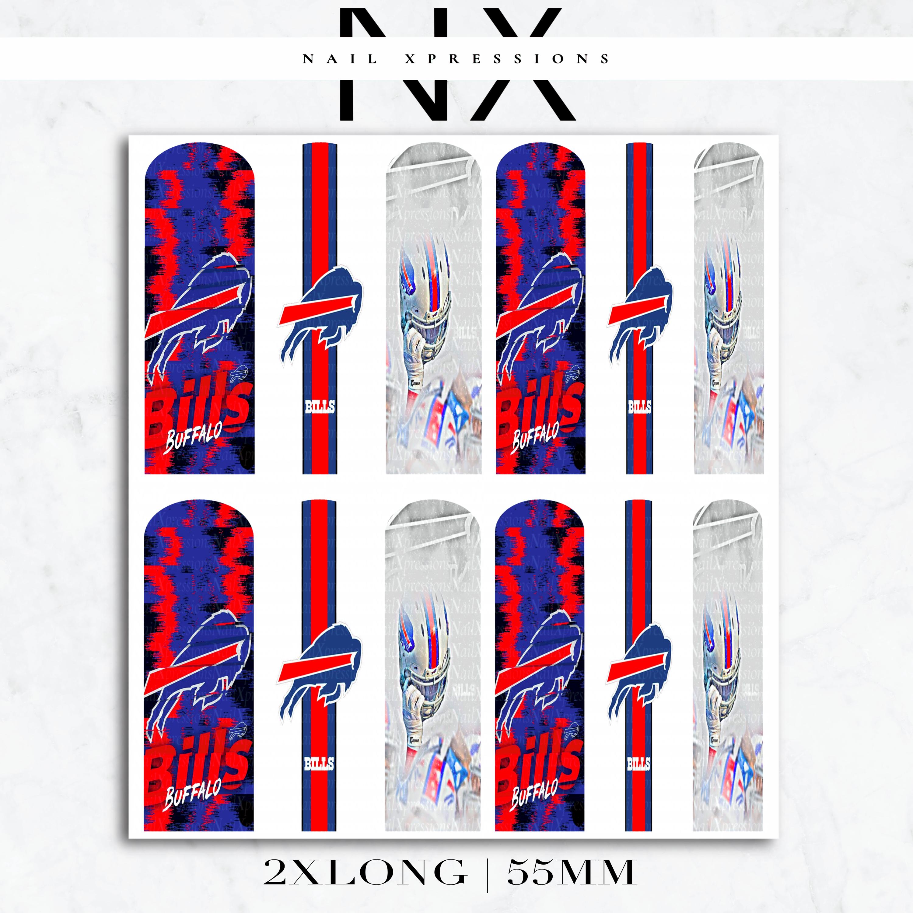 Buffalo Bills Football Nail Art | Waterslide Nail Wraps | Football Nail Designs