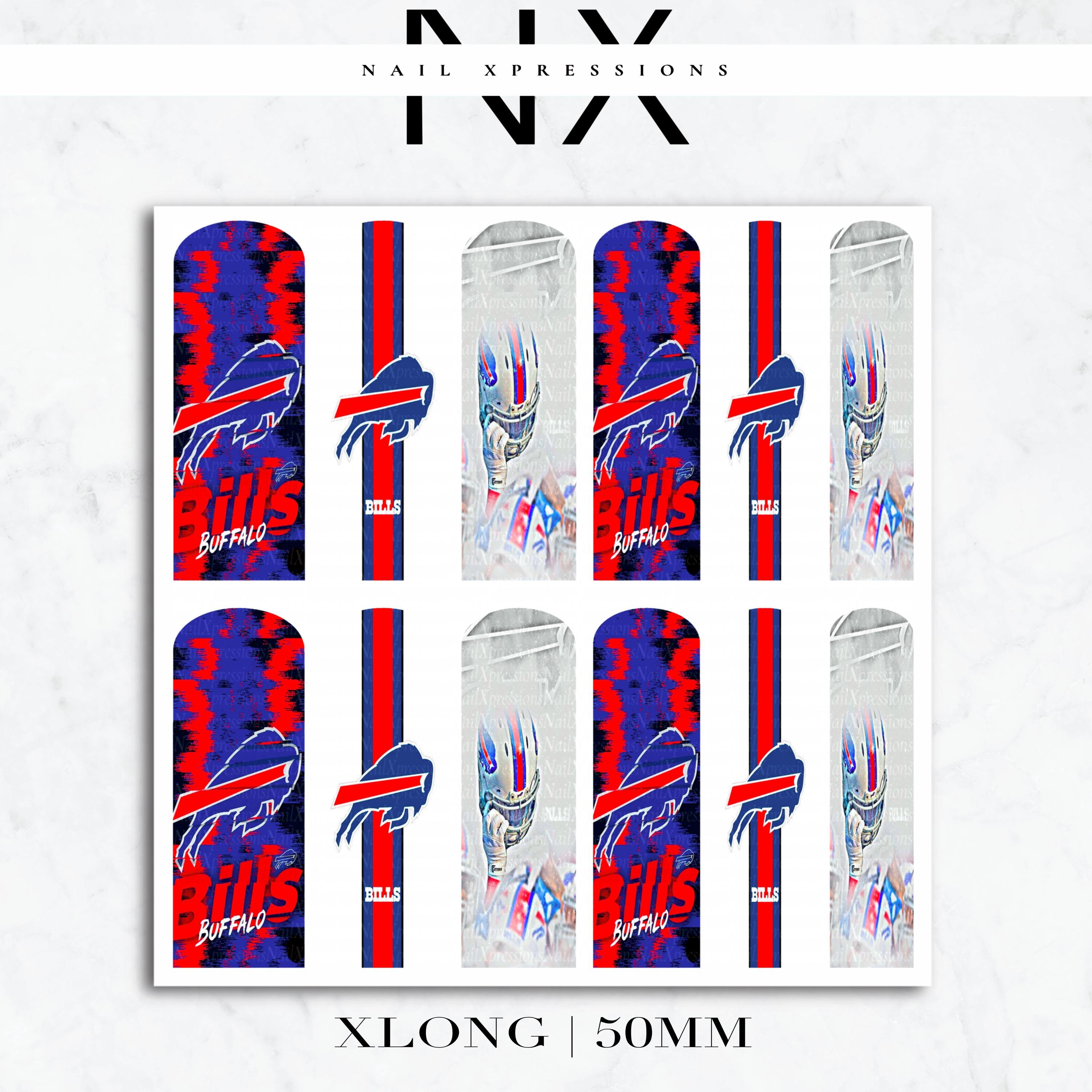 Buffalo Bills Football Nail Art | Waterslide Nail Wraps | Football Nail Designs