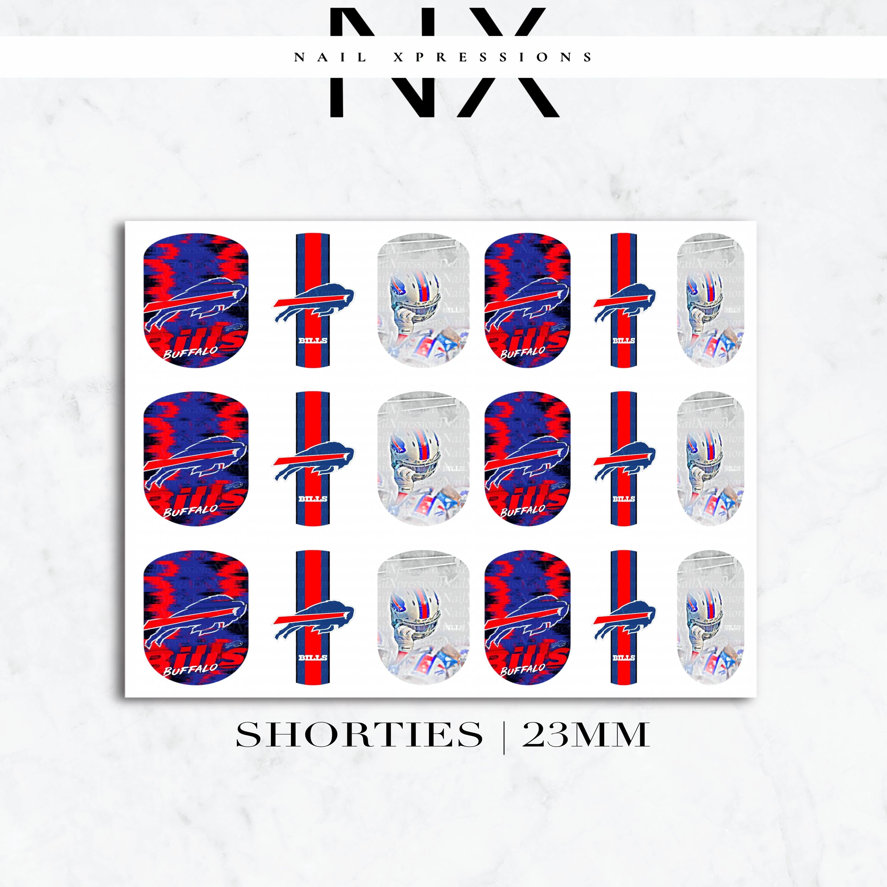 Buffalo Bills Football Nail Art | Waterslide Nail Wraps | Football Nail Designs