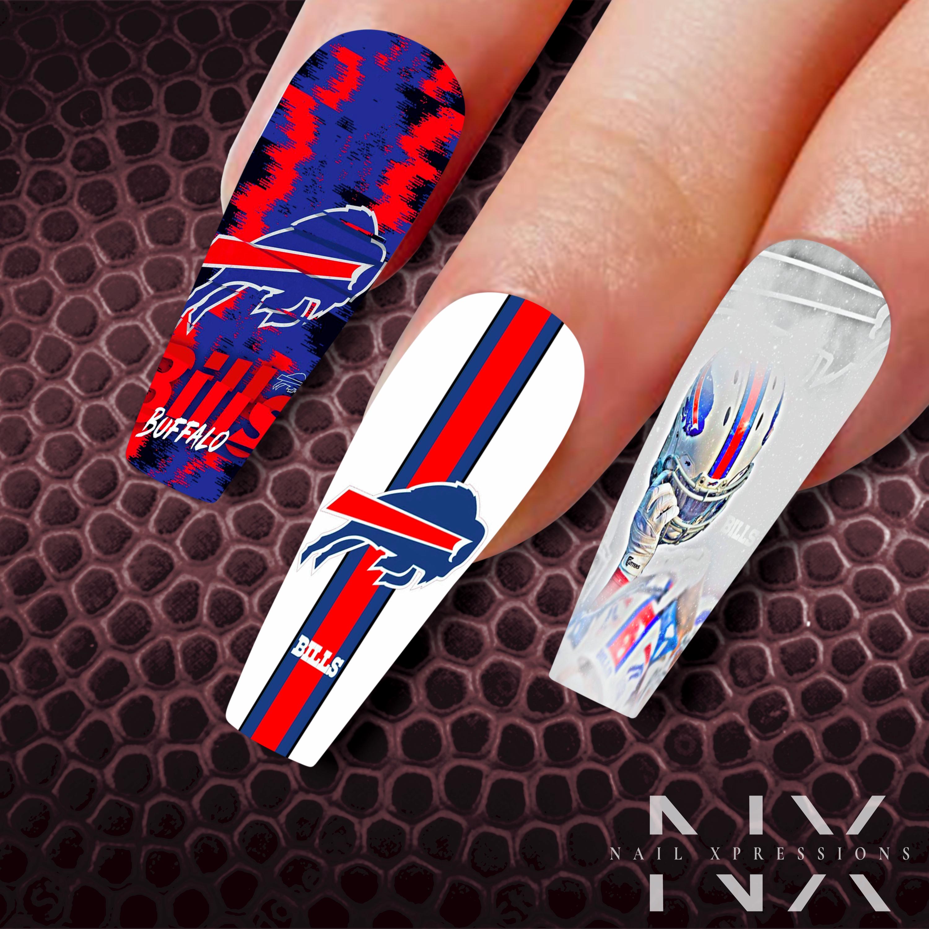 Buffalo Bills Football Nail Art | Waterslide Nail Wraps | Football Nail Designs