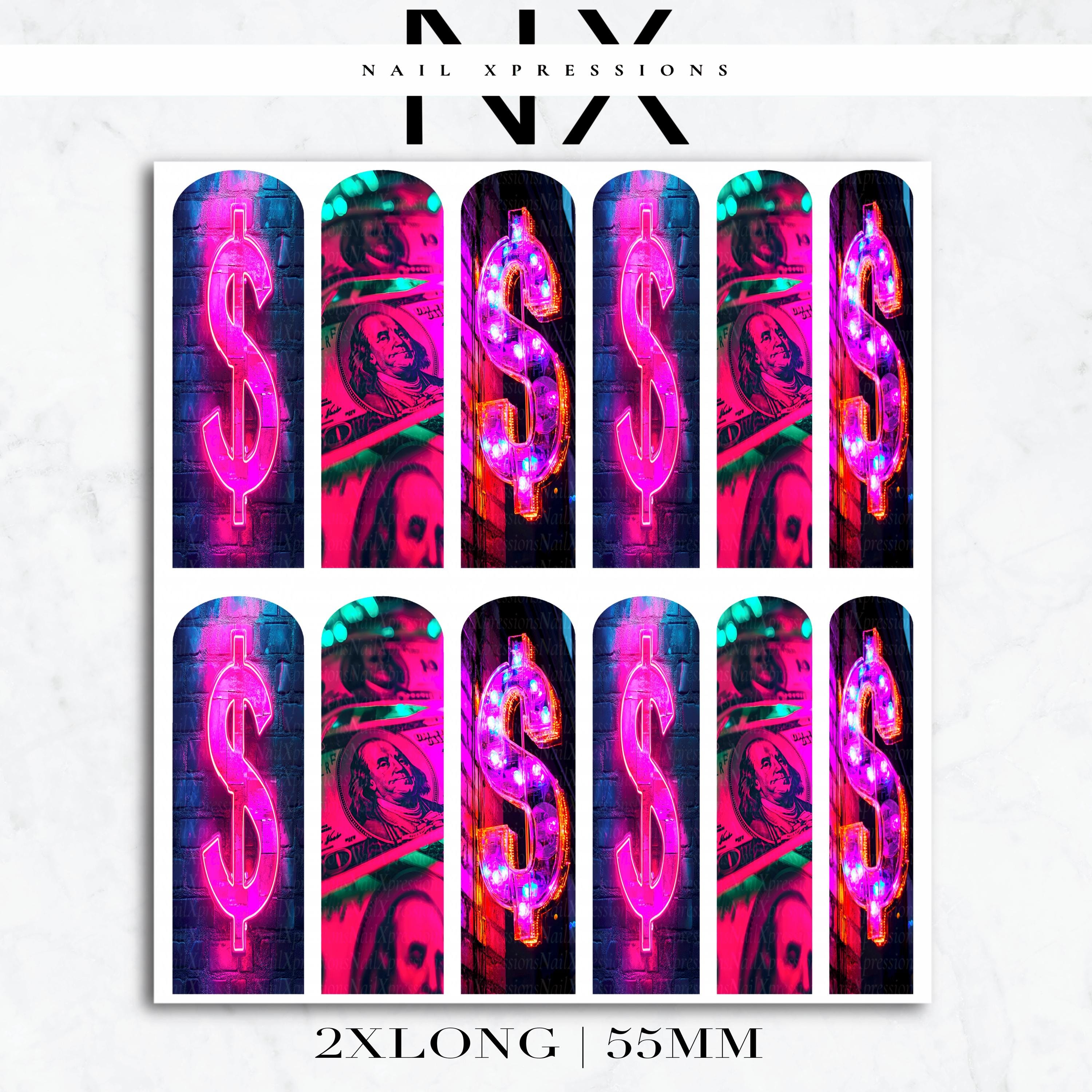 Pink Neon Money Nail Decals | Nail Art Water Transfer | Nail Wraps