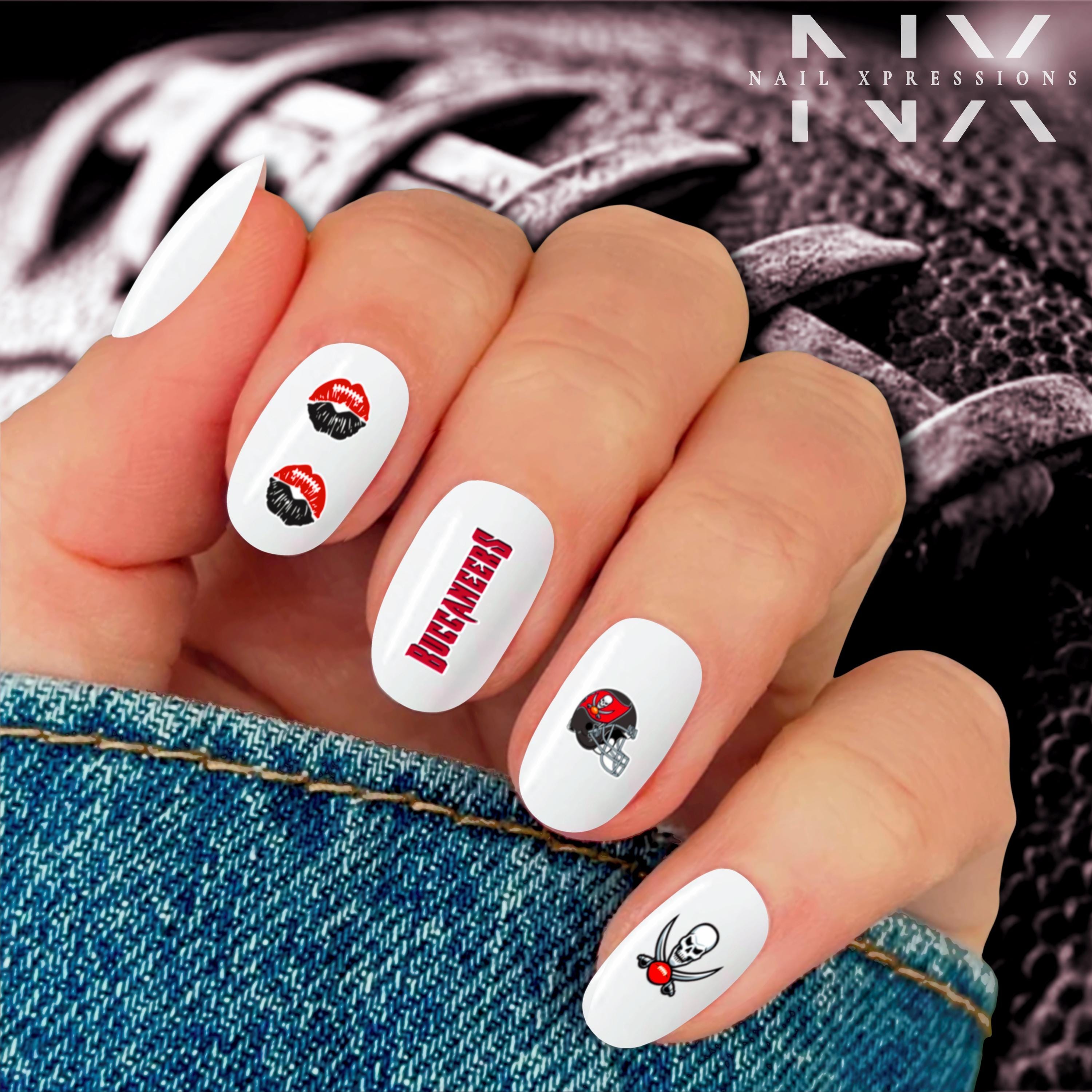 Bucs Football Nail Art | Football Nail Stickers or Nail Water Decals