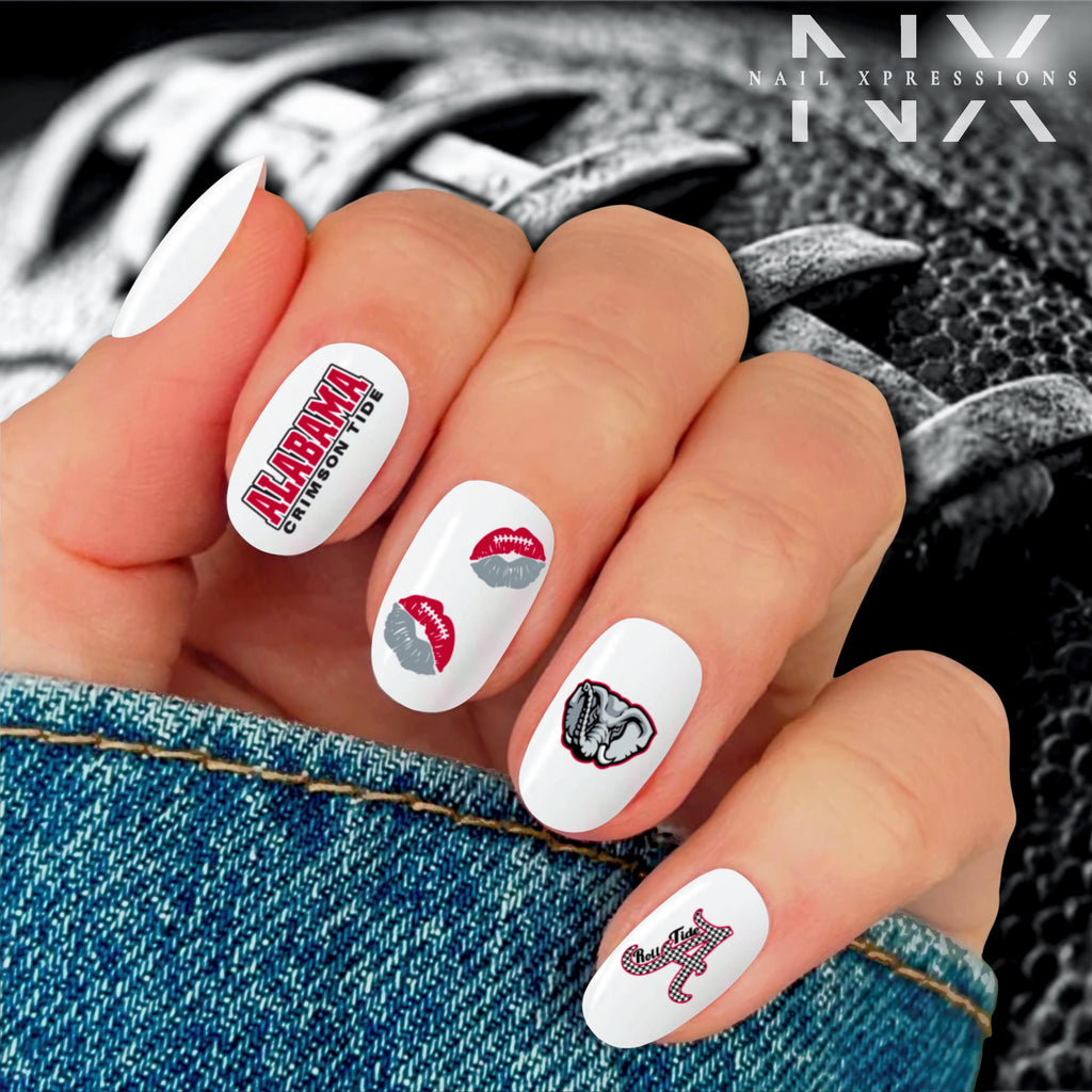 Crimson Tide Football Nail Art | Football Nail Stickers or Nail Water Decals