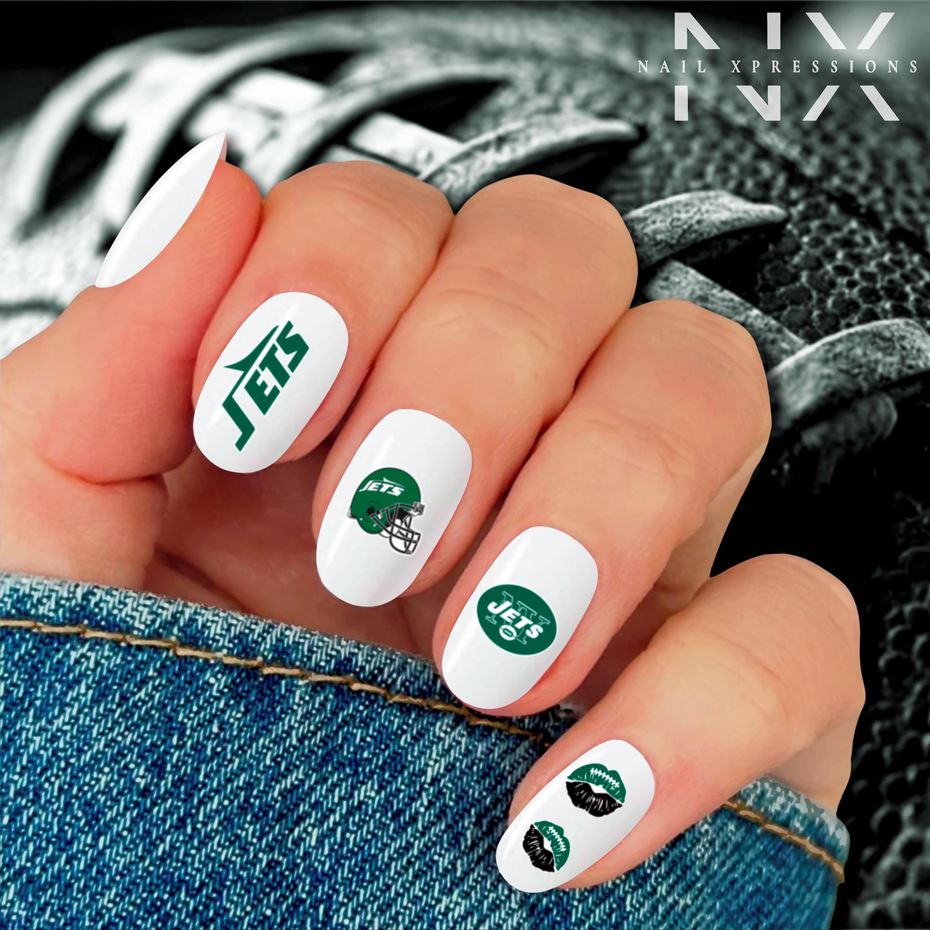 Jets Football Nail Art | Football Nail Stickers or Nail Water Decals