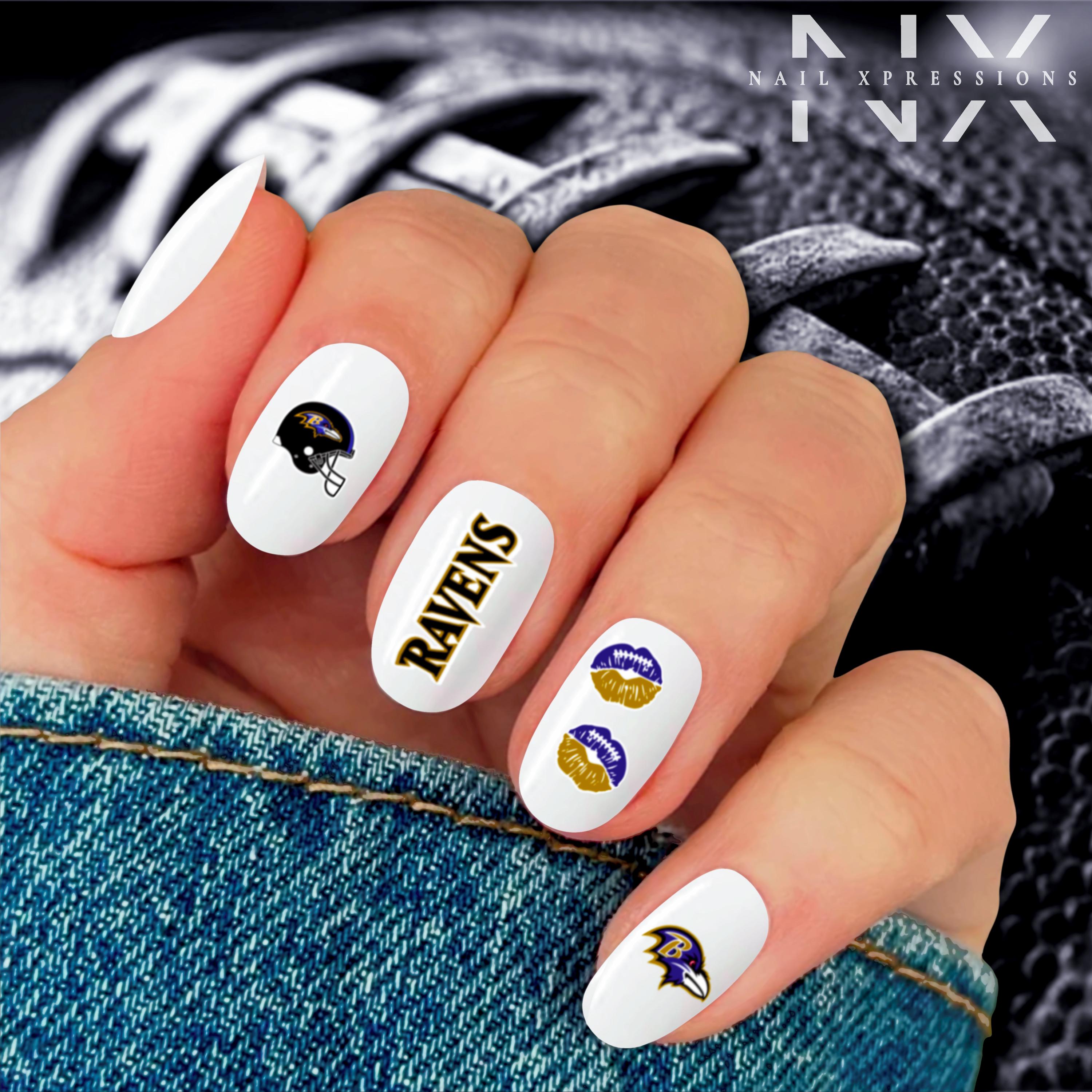 Ravens Football Nail Art | Football Nail Stickers or Nail Water Decals