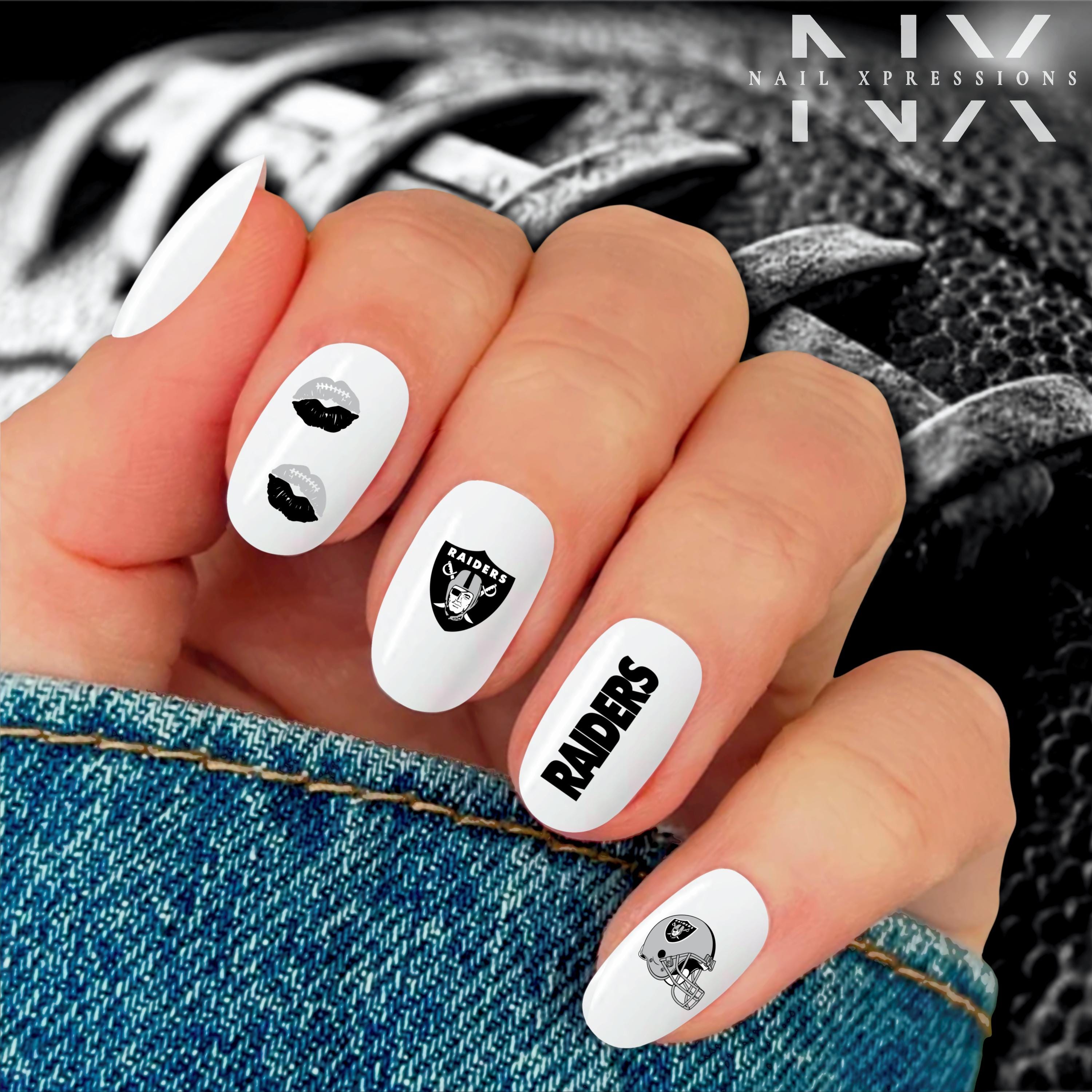 Raiders Football Nail Art | Football Nail Stickers or Nail Water Decals