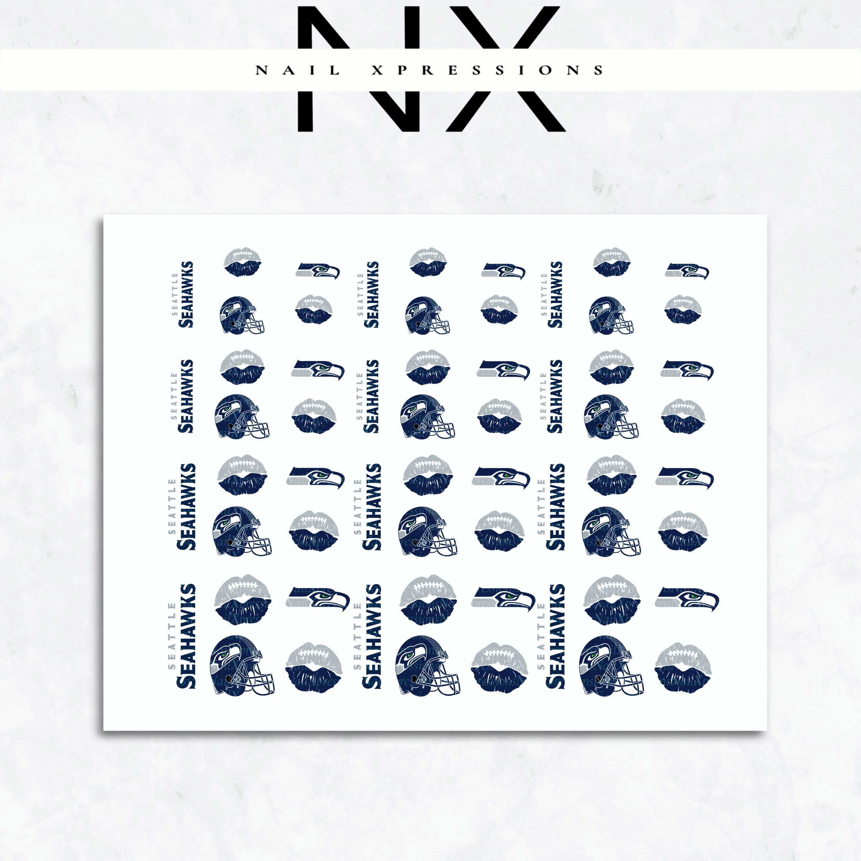 Seahawks Football Nail Art | Football Nail Stickers or Nail Water Decals