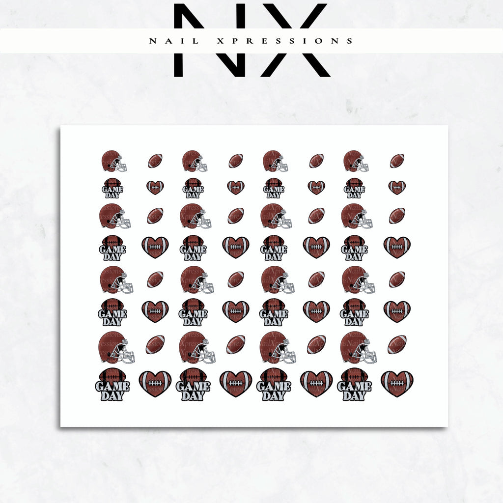 Game day Football Nail Art | Football Nail Stickers or Nail Water Decals