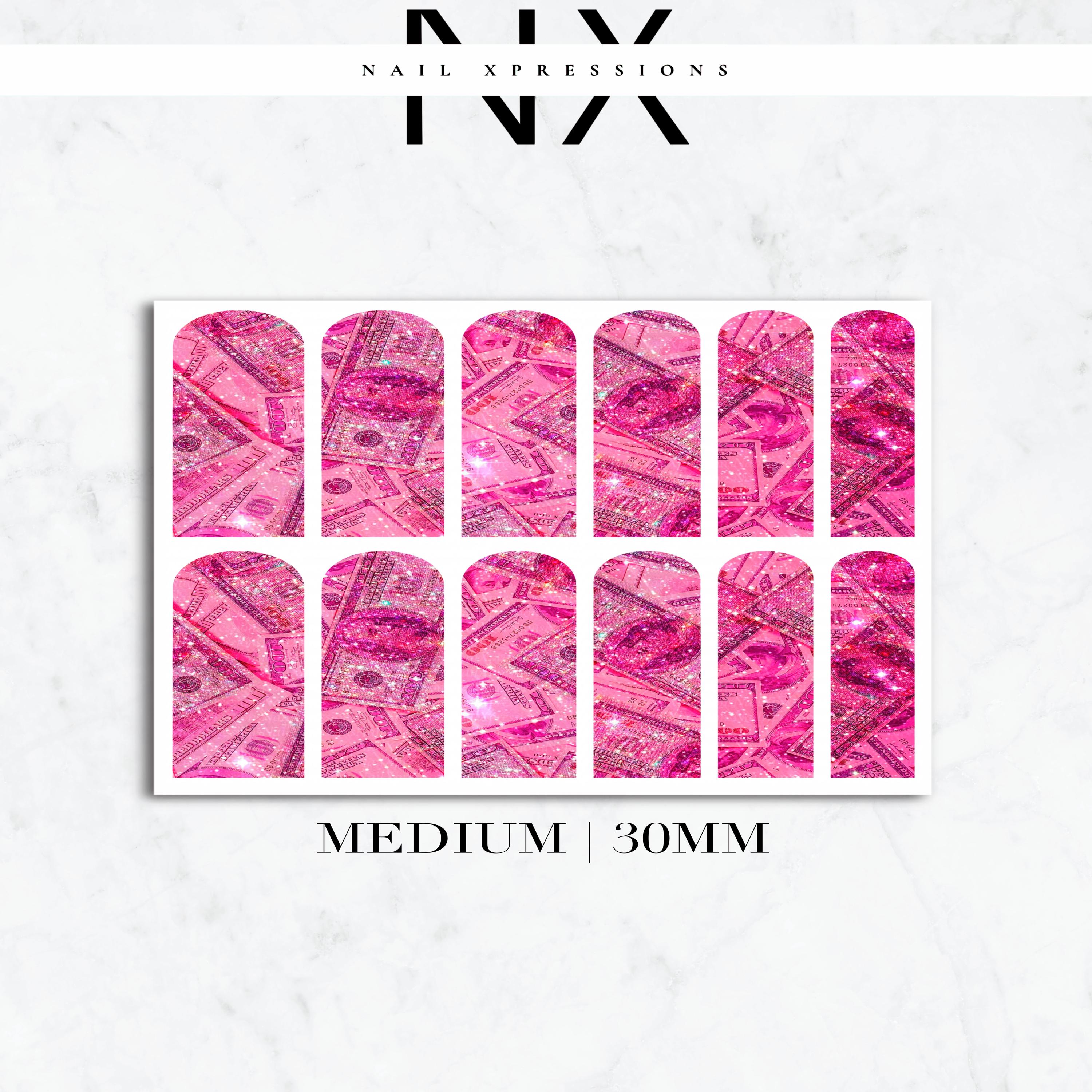 Pink Glitter Hundreds Nail Decals | Nail Art Water Transfer | Nail Wraps