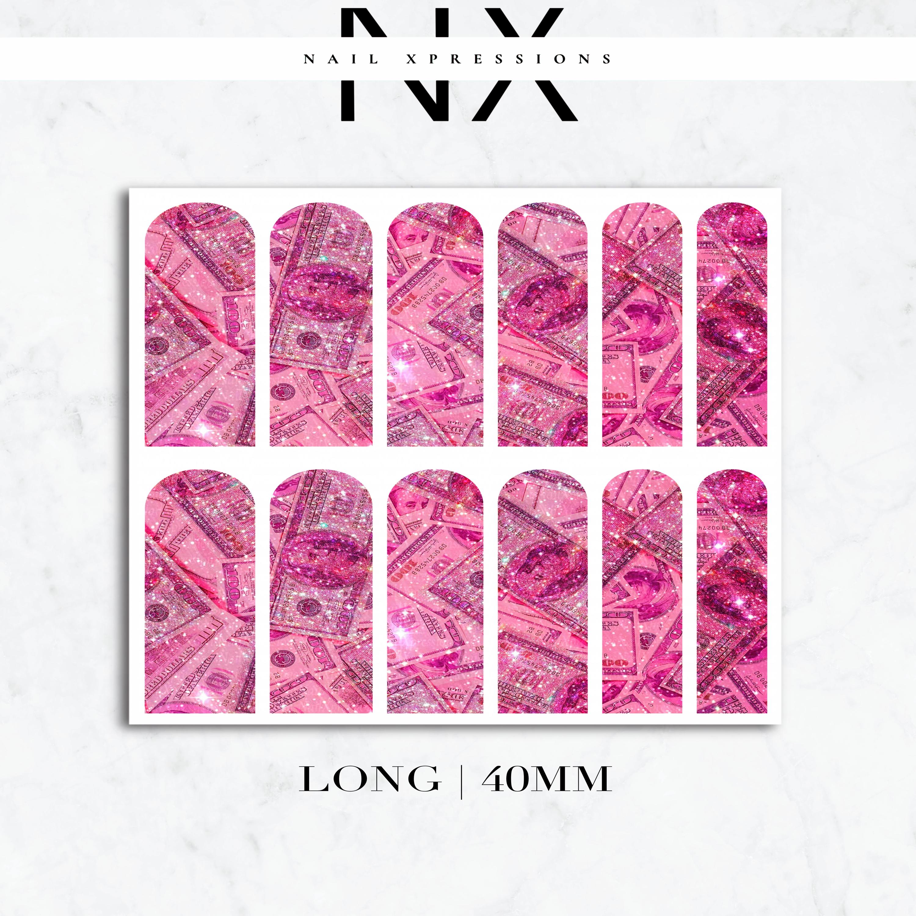 Pink Glitter Hundreds Nail Decals | Nail Art Water Transfer | Nail Wraps