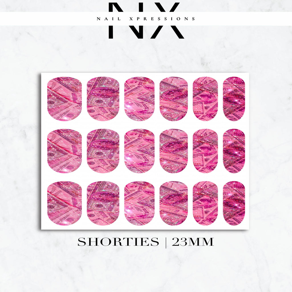 Pink Glitter Hundreds Nail Decals | Nail Art Water Transfer | Nail Wraps