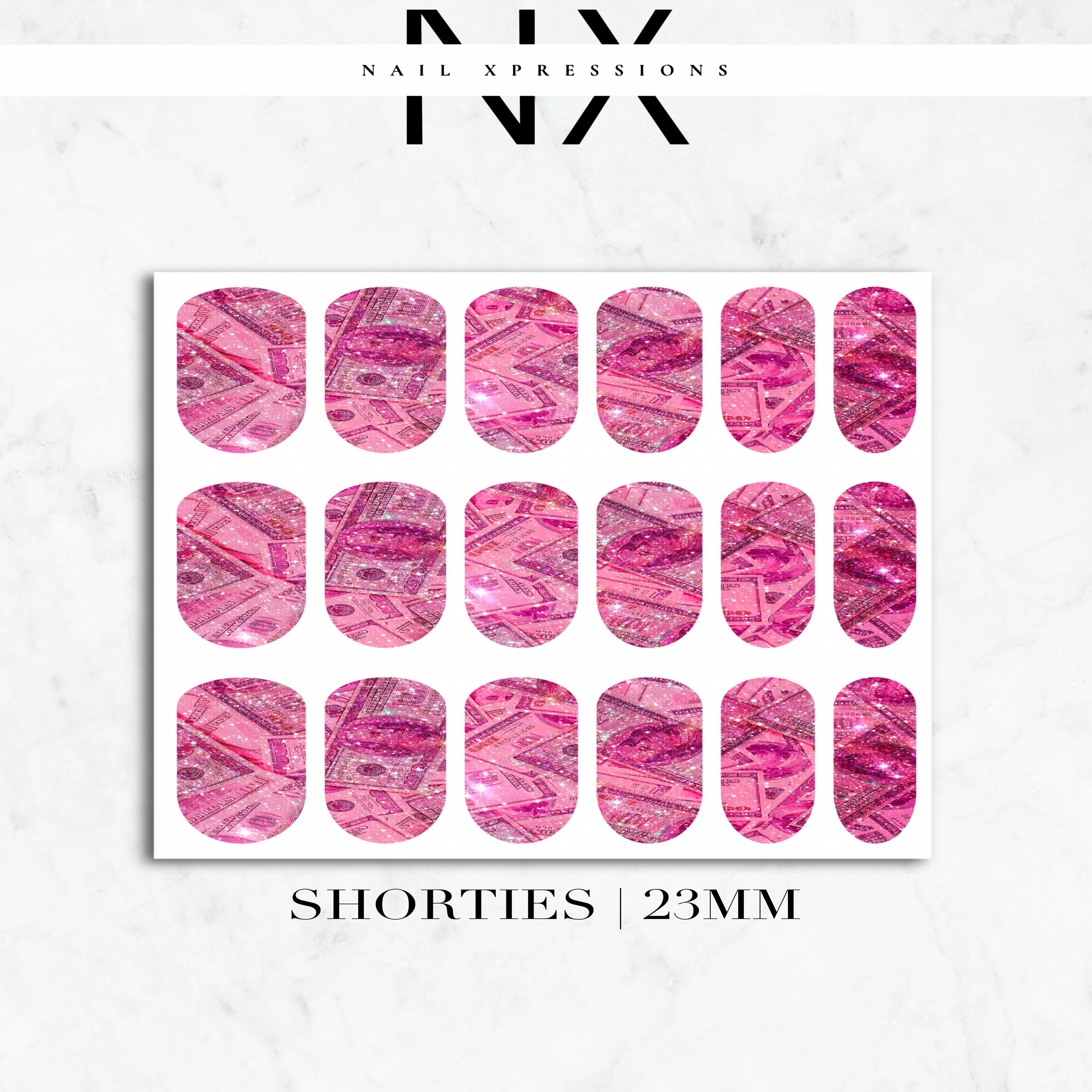 Pink Glitter Hundreds Nail Decals | Nail Art Water Transfer | Nail Wraps