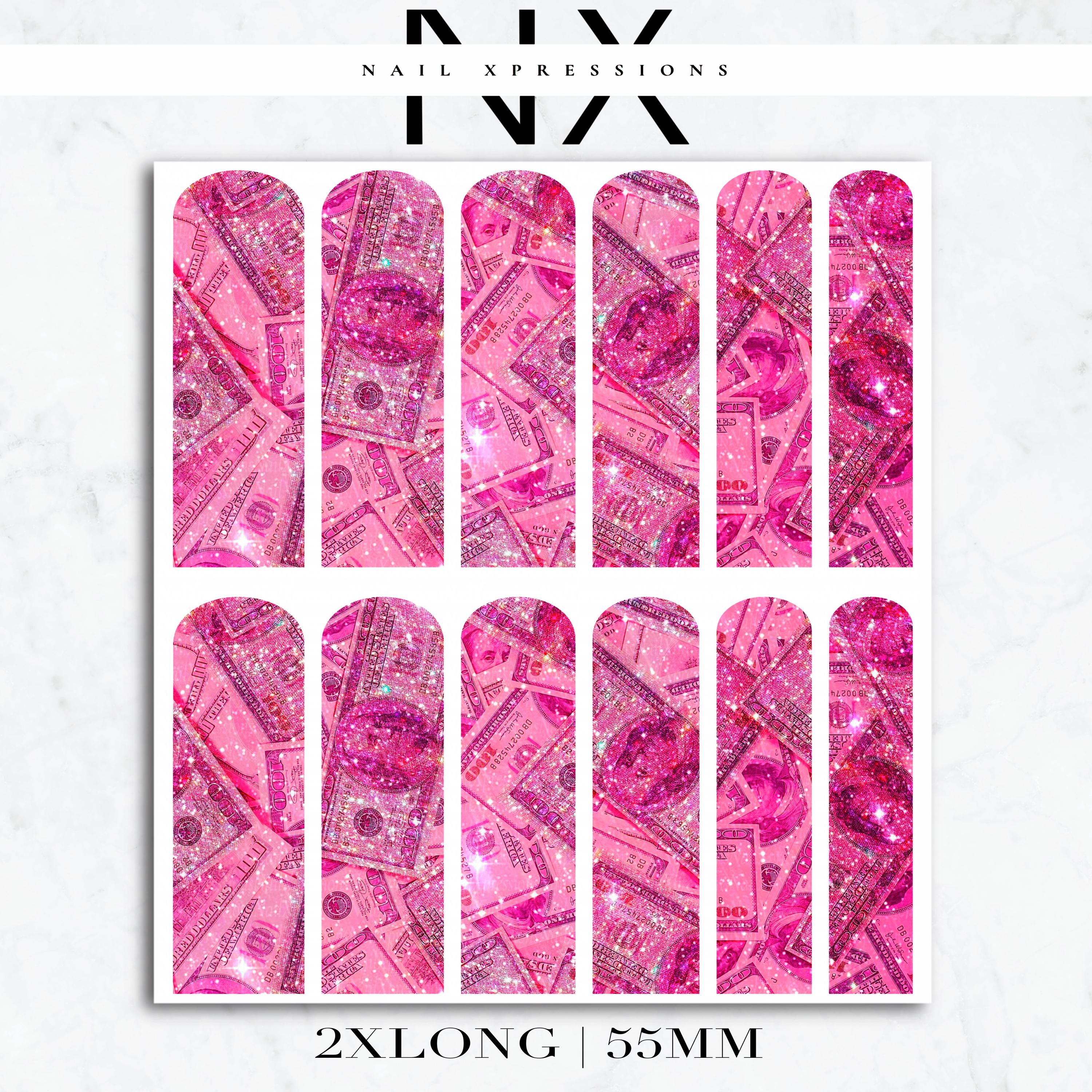 Pink Glitter Hundreds Nail Decals | Nail Art Water Transfer | Nail Wraps