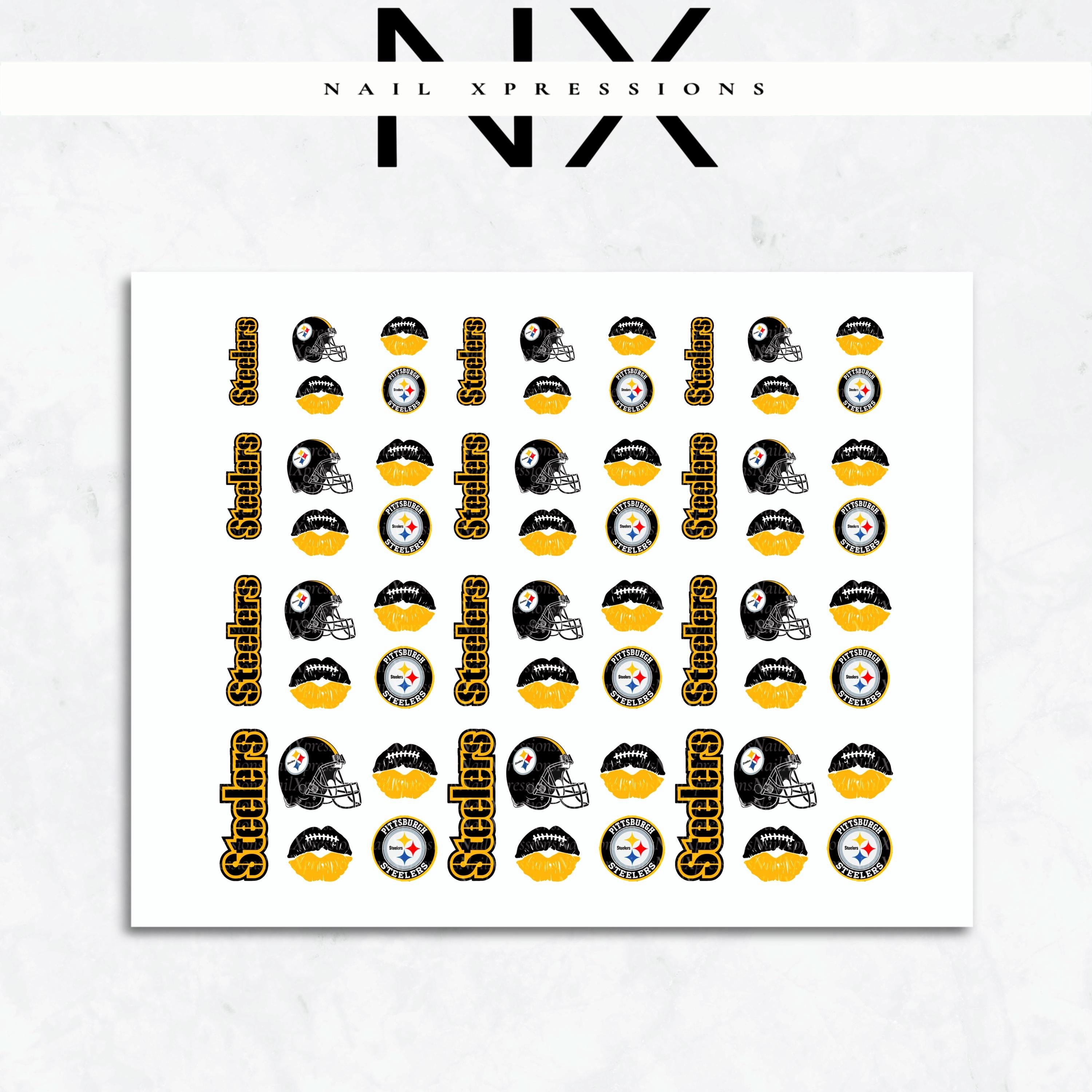 Steelers Football Nail Art | Football Nail Stickers or Nail Water Decals