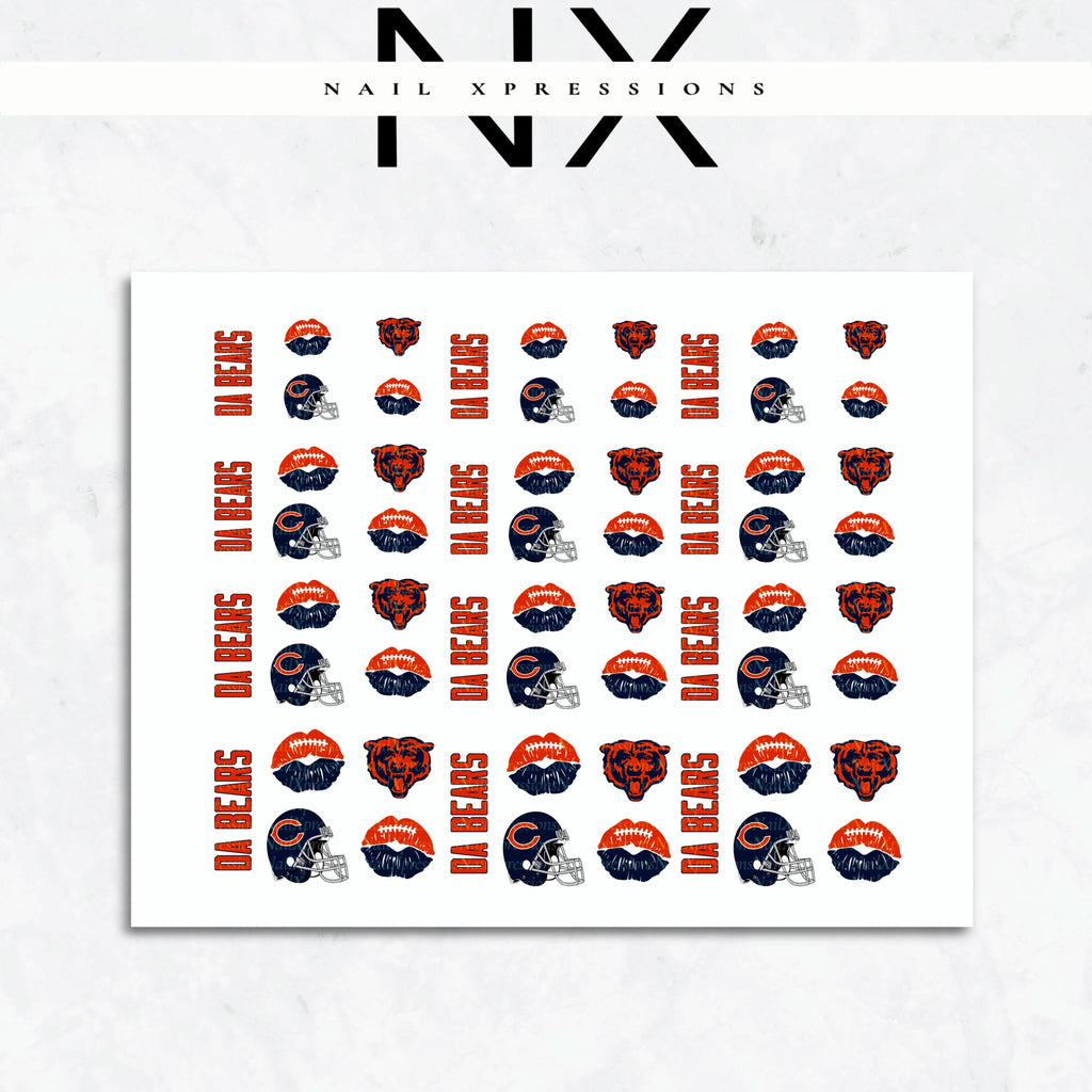Da Bears Football Nail Art | Football Nail Stickers or Nail Water Decals