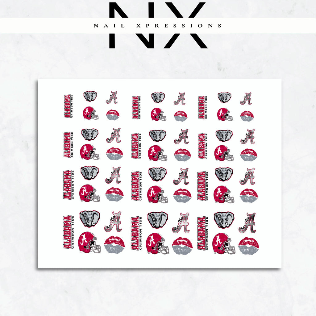 Crimson Tide Football Nail Art | Football Nail Stickers or Nail Water Decals