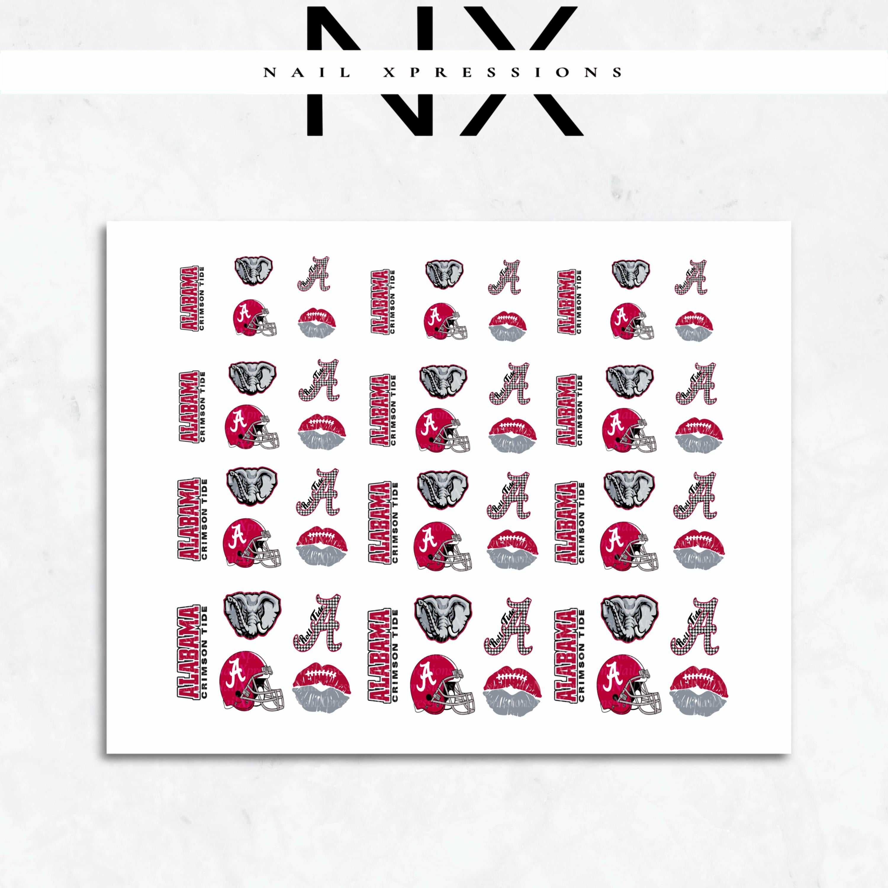 Crimson Tide Football Nail Art | Football Nail Stickers or Nail Water Decals