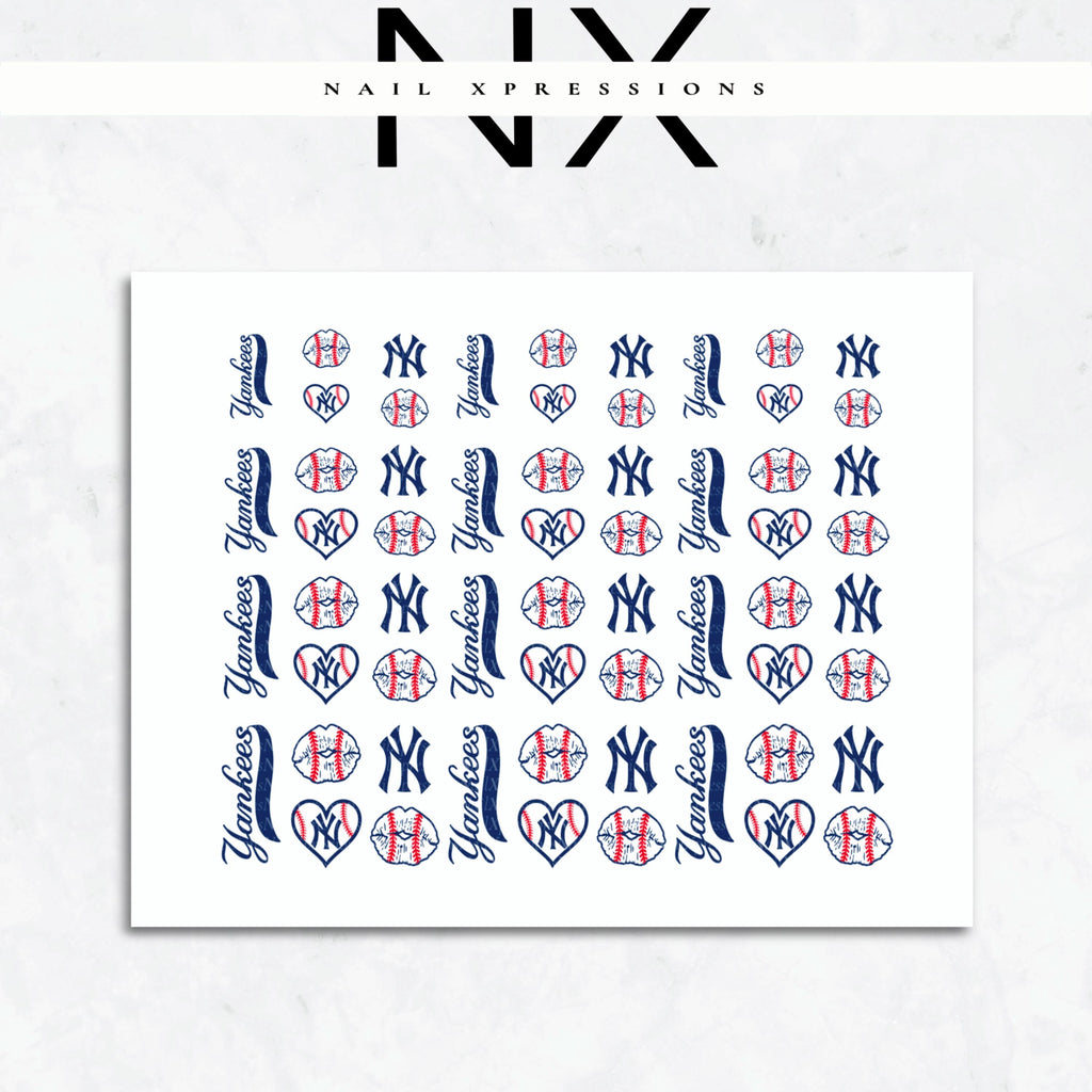 Baseball Yankee Baseball Nail Art | Baseball Nail Stickers or Nail Water Decals