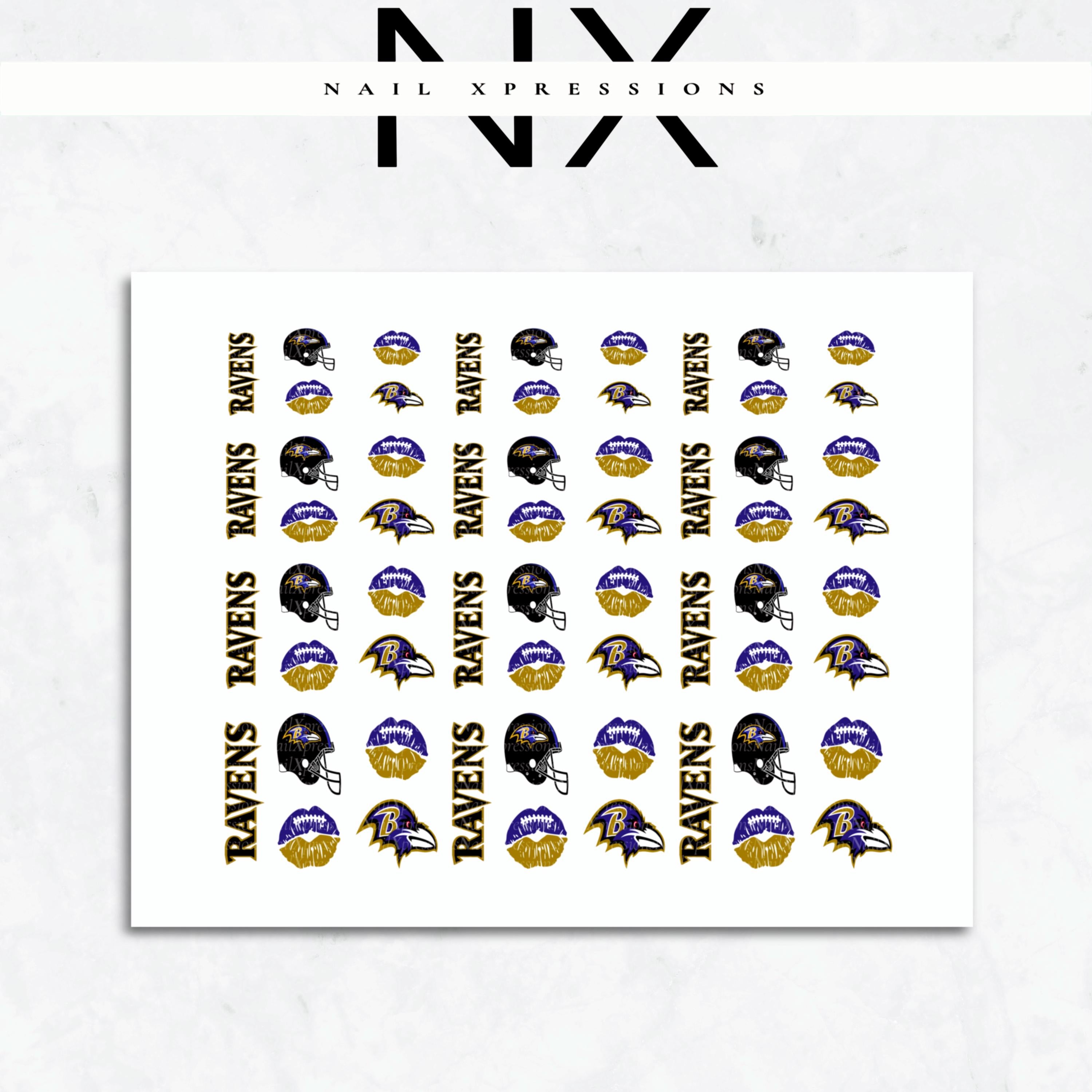 Ravens Football Nail Art | Football Nail Stickers or Nail Water Decals