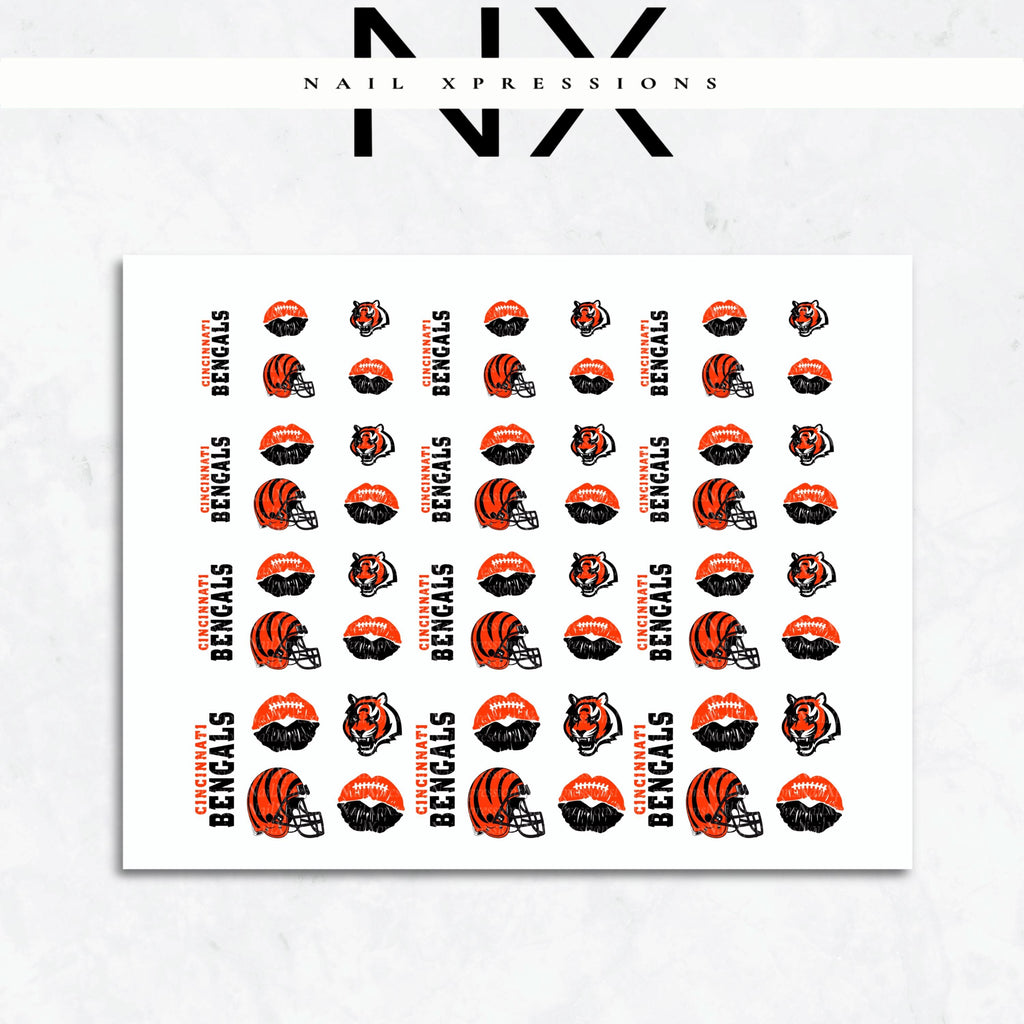 Cincinnati Bengals Football Nail Art | Football Nail Stickers or Nail Water Decals