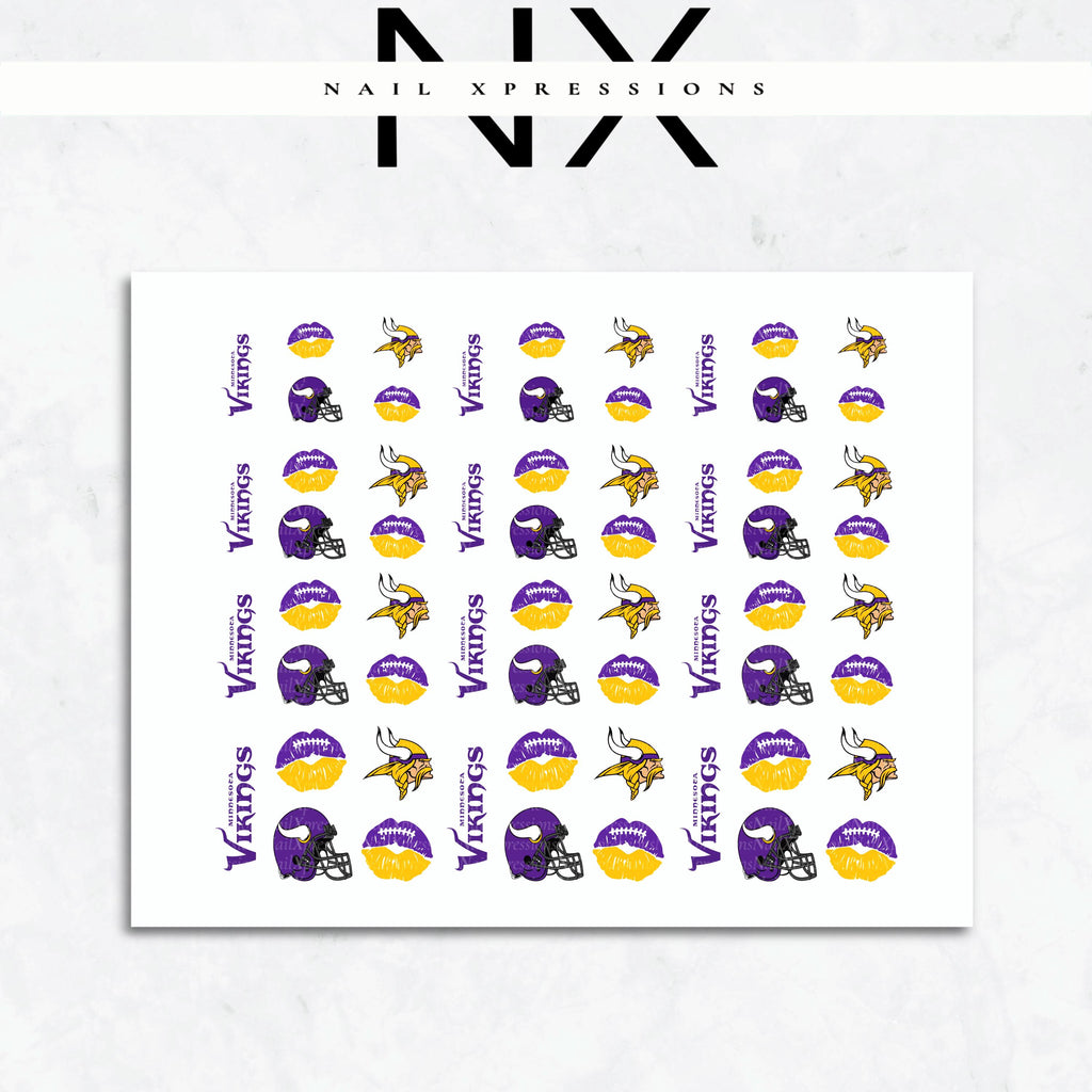 Minnesota Vikings Football Nail Art | Football Nail Stickers or Nail Water Decals