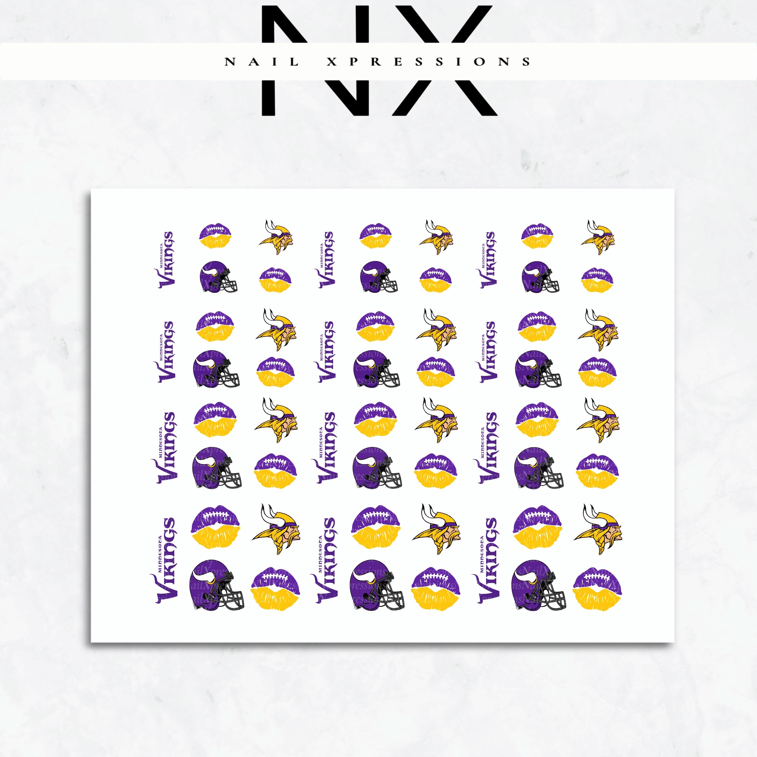 Minnesota Vikings Football Nail Art | Football Nail Stickers or Nail Water Decals
