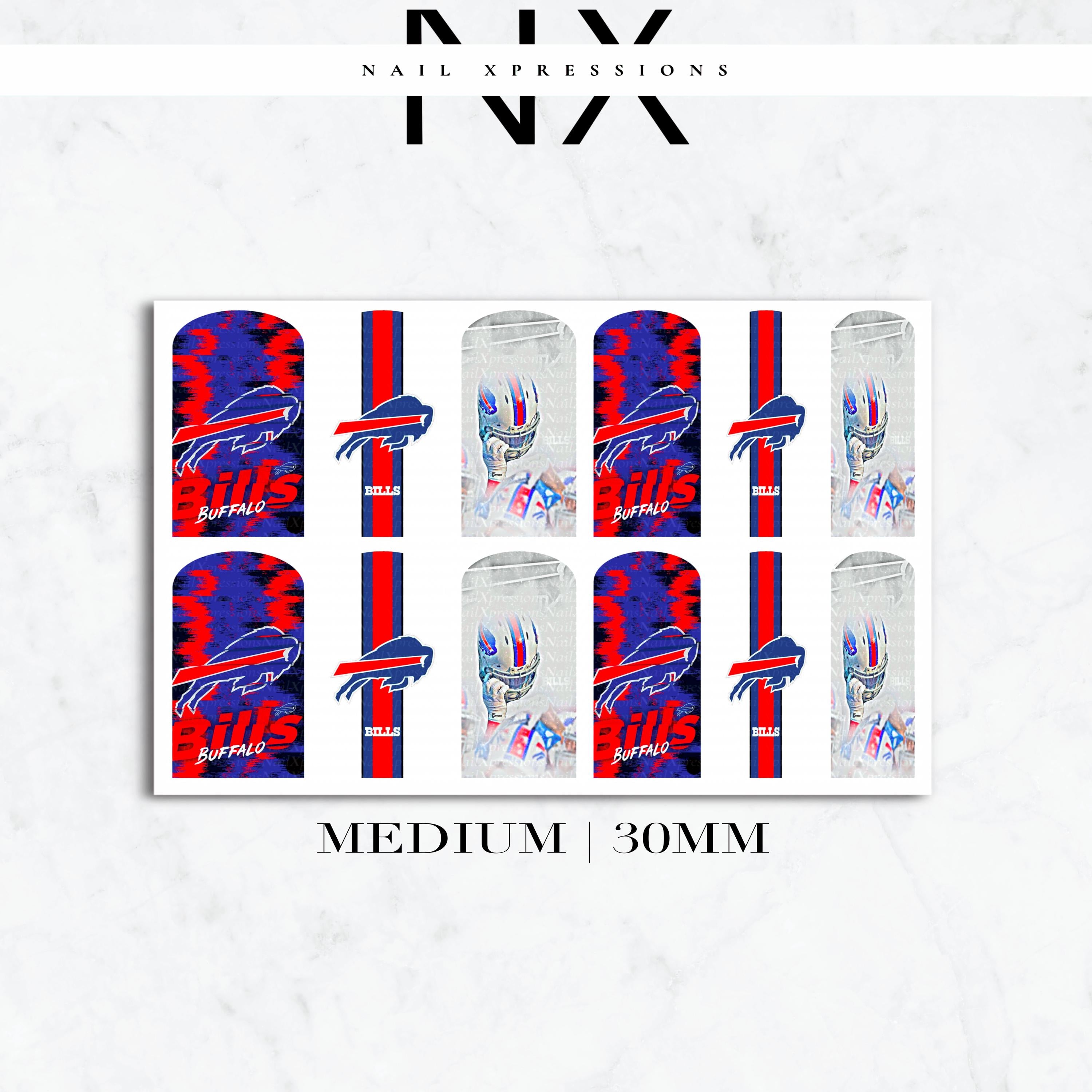 Buffalo Bills Football Nail Art | Waterslide Nail Wraps | Football Nail Designs