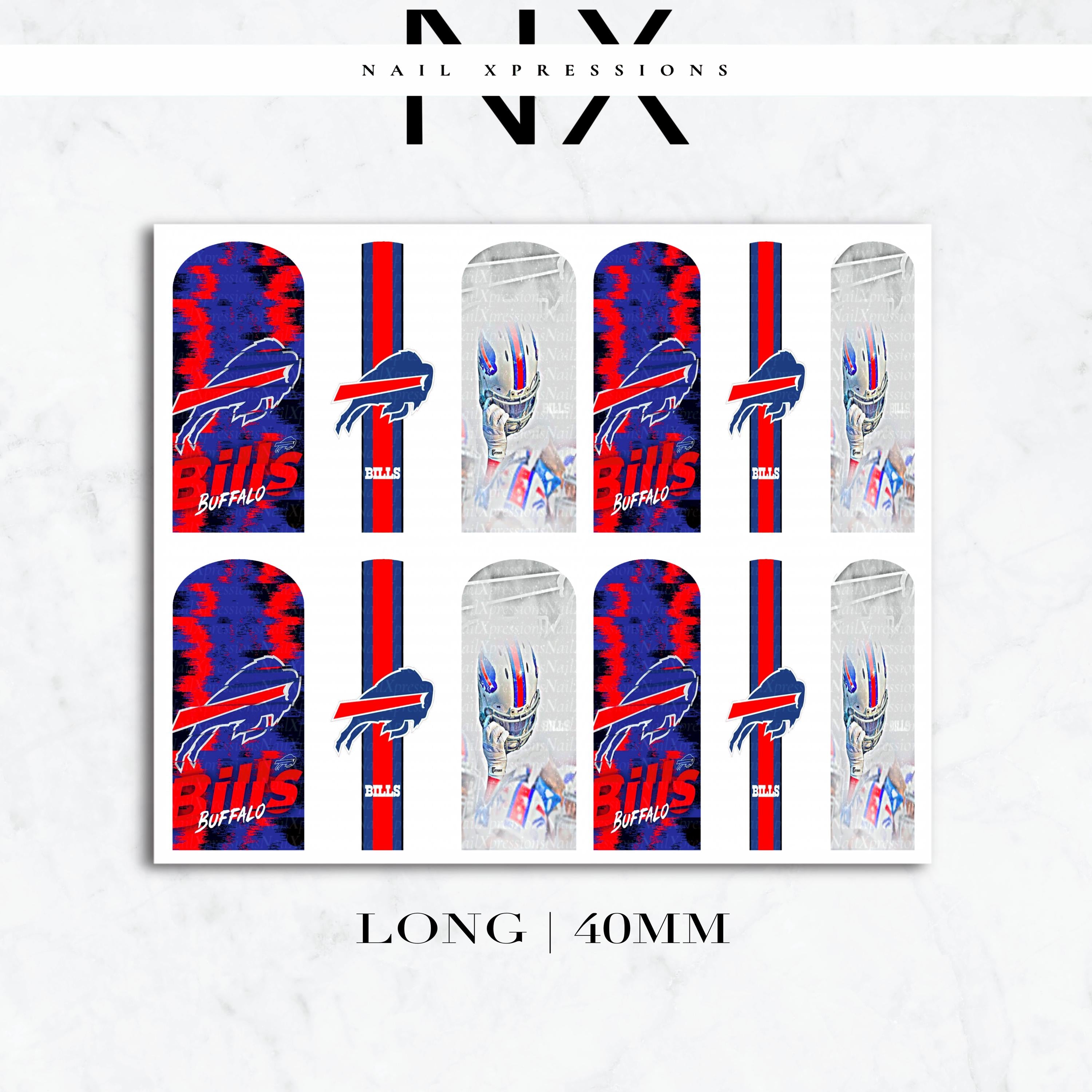 Buffalo Bills Football Nail Art | Waterslide Nail Wraps | Football Nail Designs