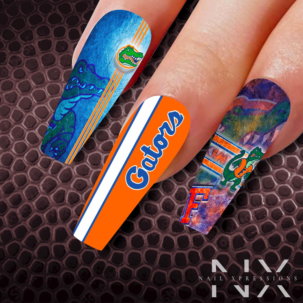 Florida Gators Football Nail Art | Waterslide Nail Wraps | Football Nail Designs
