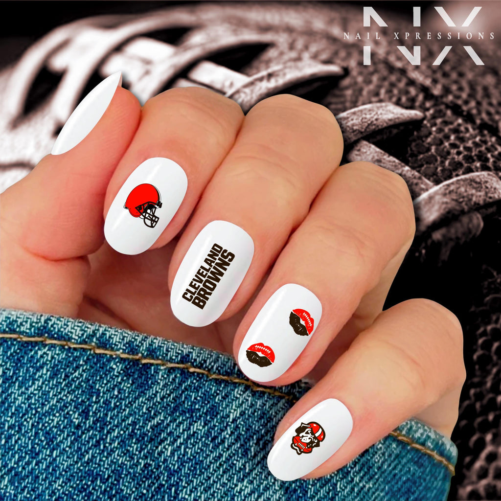 Cleveland Browns Football Nail Art | Football Nail Stickers or Nail Water Decals