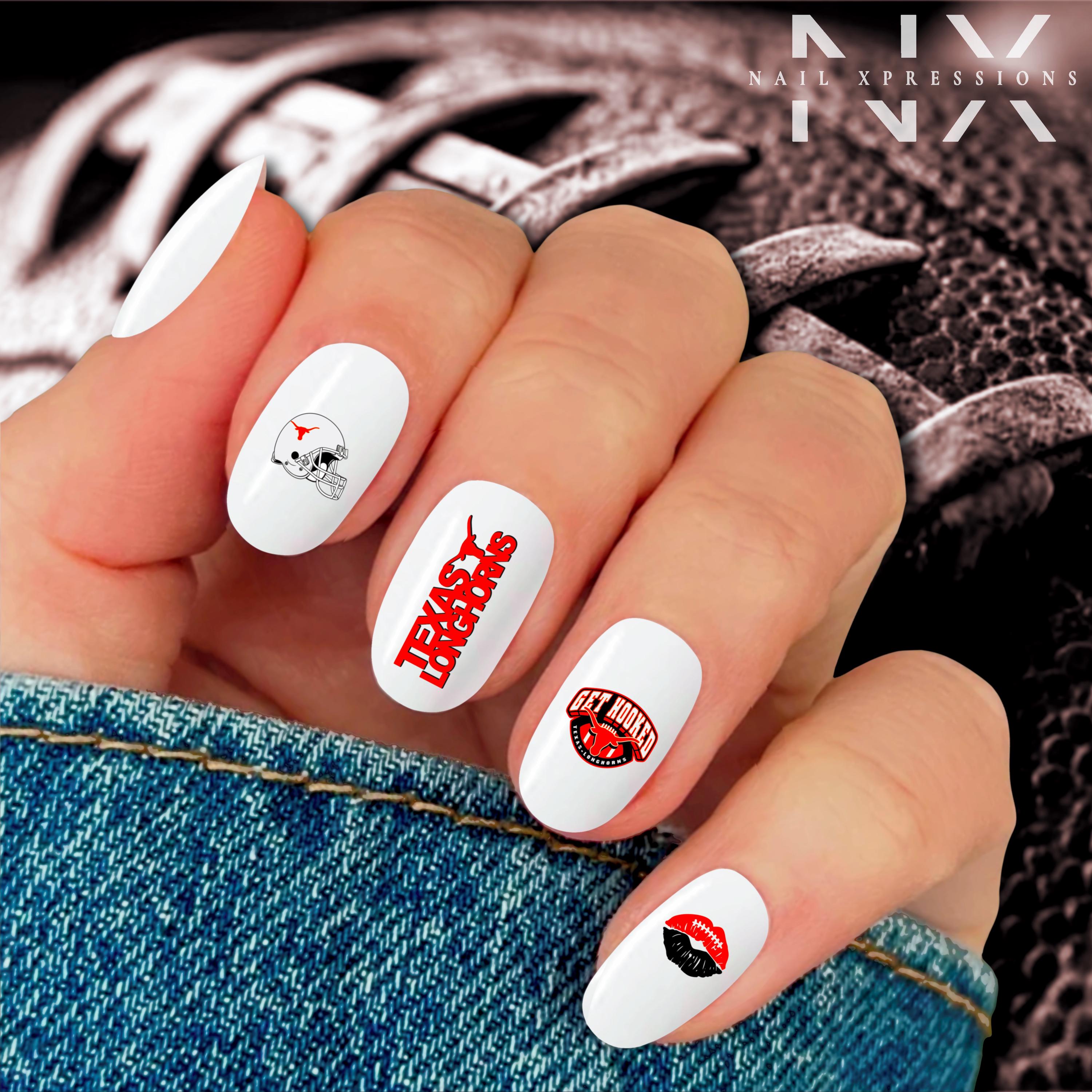 Texas Longhorns Football Nail Art | Football Nail Stickers or Nail Water Decals