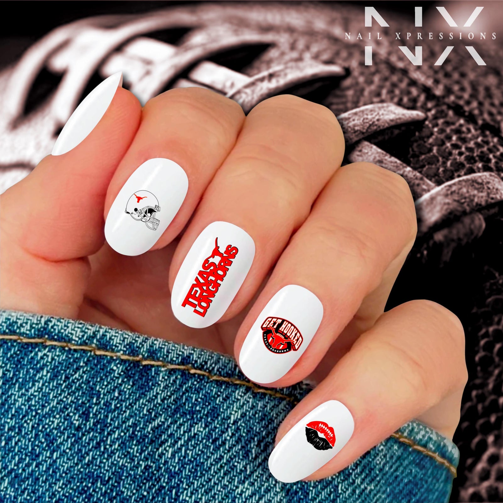Texas Longhorns Football Nail Art | Football Nail Stickers or Nail Water Decals