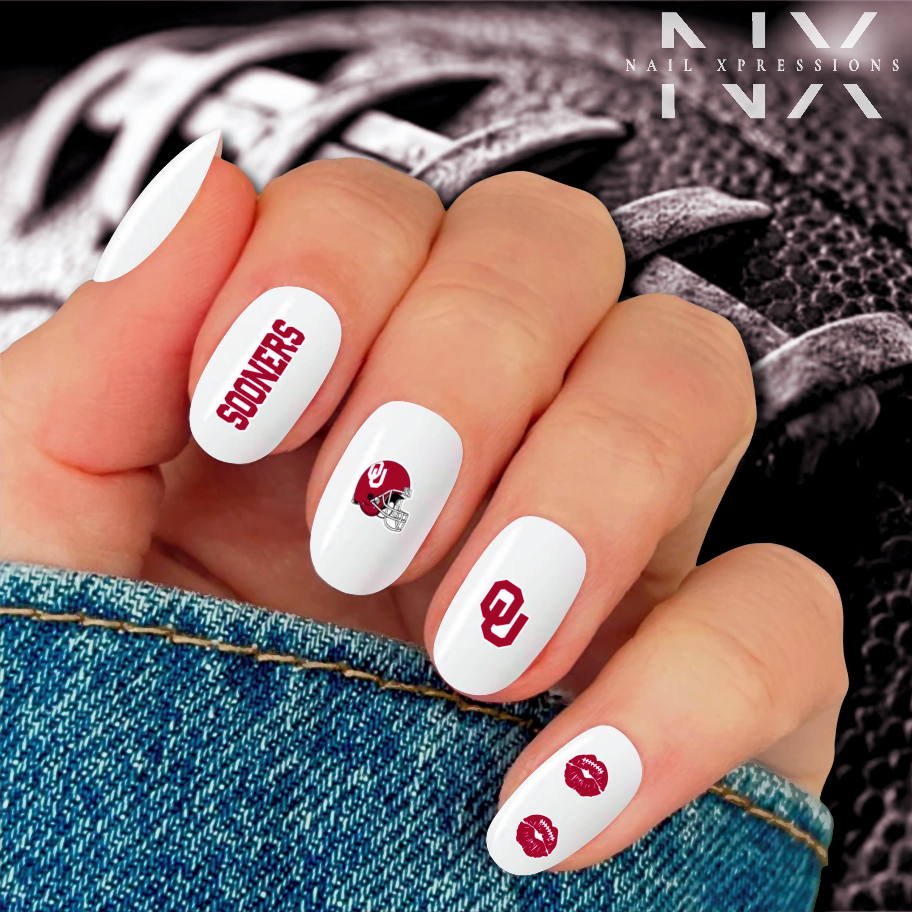 Sooners Football Nail Art | Football Nail Stickers or Nail Water Decals