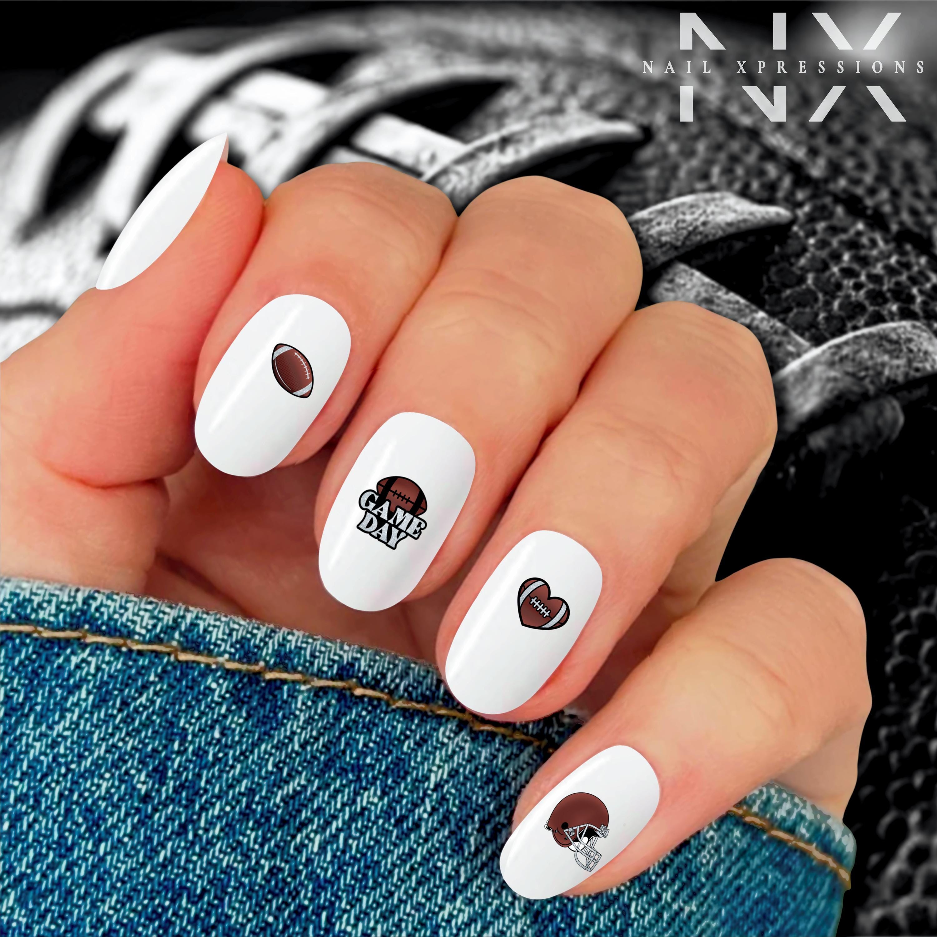 Game day Football Nail Art | Football Nail Stickers or Nail Water Decals