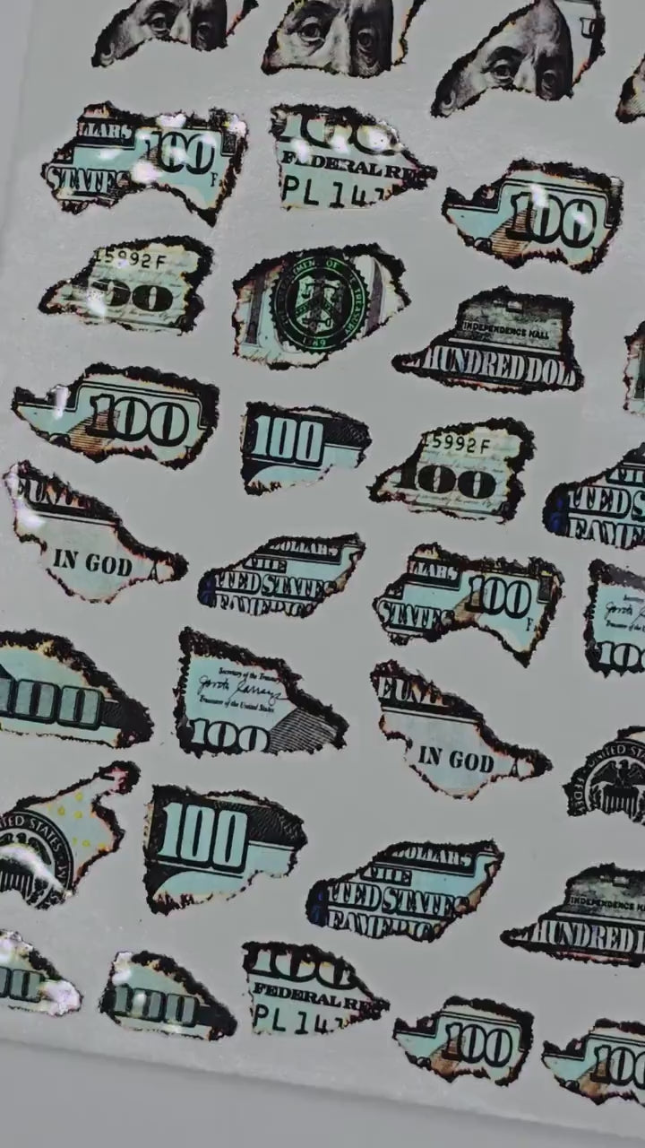 Burnt Money Nail Sticker | Money Nail Art | Money Nail Stckerd | Money Nails | Burnt Money Pieces Sticker | Nail Stickers
